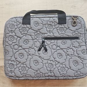 Floral Quilted Laptop Bag in Gray